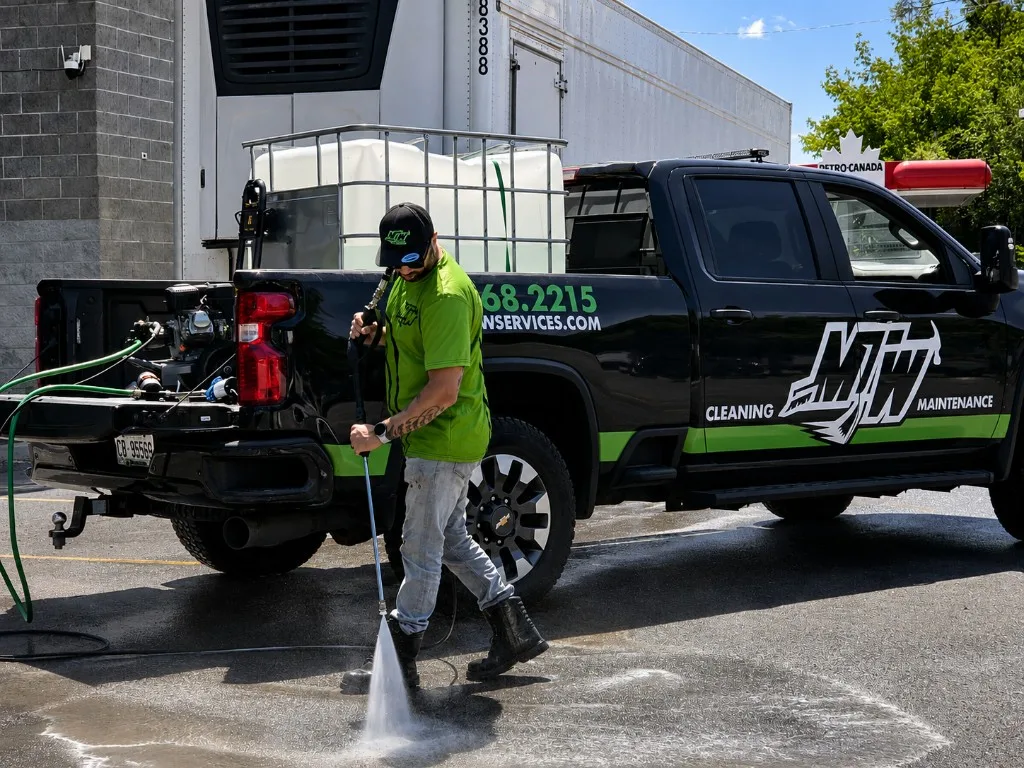 Pressure washing and exterior wash in progress